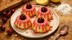 Saftige Joghurt-Kirsch-Mini-Gugelhupfe mit Zitronennote und Kirschguss – gelingen immer