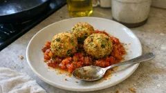 Knusprige Zucchinibällchen auf mediterranem Paprika-Tomatengemüse – einfach gemacht
