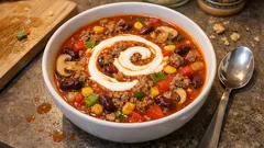 Galoppsuppe aus einem Topf: herzhaft mit Mett, Bohnen, Mais und Paprika
