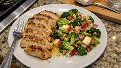 Brokkolisalat mit Zitronen-Knoblauch-Hähnchen – knackig, saftig und ideal zum Vorbereiten