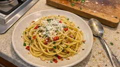 Spaghetti Aglio e Olio in 15 Minuten – mit cremiger Knoblauch-Sauce (ohne Schärfe-Kante)