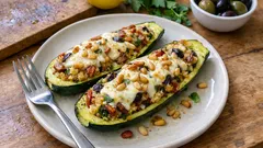 Gefüllte Zucchini aus dem Ofen: Couscous, Oliven und Mozzarella ganz unkompliziert