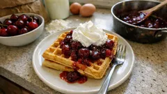 Goldbraune Vollkornwaffeln mit warmem Kirschkompott – so werden sie schön locker