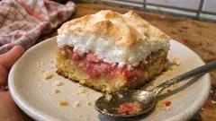 Rhabarber-Pudding-Torte mit Schneehaube: so gelingt sie schön saftig