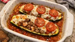 Gefüllte Zucchini aus dem Ofen – mit Tomatensauce und goldener Käsekruste