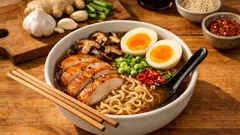 Ramensuppe mit Hähnchen: würzige Brühe, Pilze und wachsweiches Ei – einfach gemacht