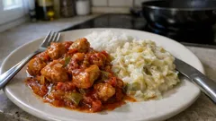 Hühnchengulasch im Tomatensud mit Sahnespitzkohl – zart geschmort, ganz einfach