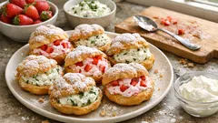 Windbeutel mit Erdbeer-Vanillesahne und Kräuterquark – zwei Füllungen, ein Rezept