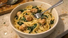 Cremige Tagliatelle mit Spinat und Hähnchen – in 25 Minuten auf dem Tisch