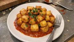 Patatas Bravas wie in der Tapas-Bar: knusprige Kartoffelwürfel mit Bravas-Sauce