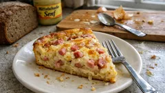 Saftiger Zwiebelkuchen ohne Hefeteig – mit Käse und Schinken in 45 Minuten