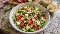 Kopfsalat mit Erdbeeren und Schafskäse – cremiges Zitronen-Erdnuss-Dressing