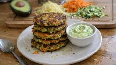 Knusprige Gemüserösti in der Pfanne – mit cremigem Avocado-Joghurt-Dip