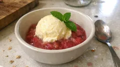 Rhabarber-Kompott mit Zitroneneis: frisches Frühlingsdessert zum Vorbereiten