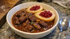 Rehgulasch mit Preiselbeer-Birne: butterzart geschmort, ideal fürs Festessen