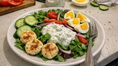 Salatteller mit Quäse und Ei – knackig, sättigend, mit cremigem Joghurtdressing