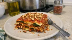 Zucchini-Linsen-Lasagne aus dem Ofen: ohne Nudeln, mit kräftiger Tomatensauce