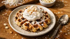 Kokos-Schokochips-Waffeln mit Dinkel – locker aus dem Waffeleisen, mit Kokossahne