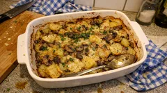 Kartoffelauflauf mit Pilzen: unkompliziert aus dem Ofen, schön knusprig oben