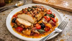 Sizilianisches Hähnchen aus dem Ofen: saftig mit Orange, Paprika und Oliven