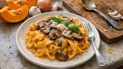 Cremige Kürbis-Pasta mit Tagliatelle: so wird die Soße ohne Aufwand richtig sämig