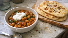 Chana Masala wie in Indien – Kichererbsen-Curry mit schnellem Pfannenfladen
