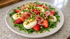 Erdbeer-Rucola-Salat mit Mozzarella & Parmaschinken – schnell, frisch und besonders