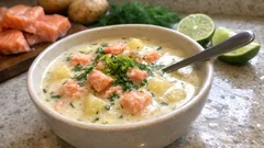 Skandinavische Kartoffelsuppe mit Lachs: cremig, frisch mit Dill und Limette