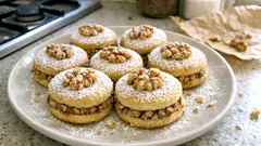 Walnussplätzchen wie vom Bäcker: mürbe Doppelkekse mit Kirschwasser-Füllung