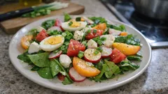 Juni-Salat mit Blutampfer, Mozzarella & Aprikosen – schnell gemacht und richtig frisch