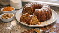 Saftiger Kürbis-Gugelhupf mit Dinkel und Walnüssen – würzig mit 5 Gewürzen