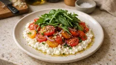 Bunter Tomatensalat auf körnigem Frischkäse – in 10 Minuten herrlich frisch